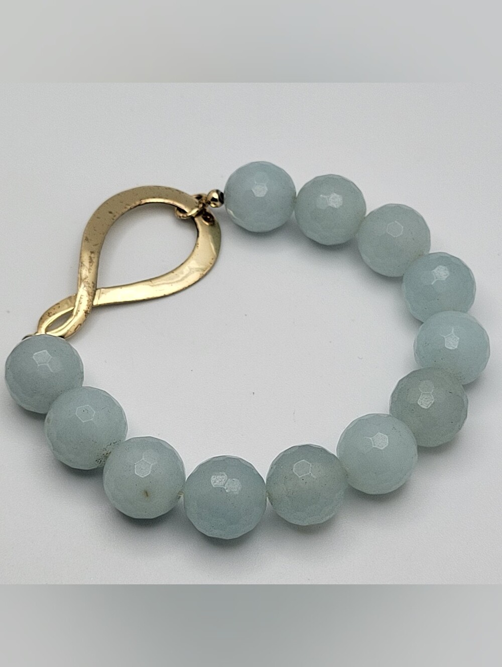 Faceted Light Aqua Bead Bracelet with Gold Plated Sterling Accent